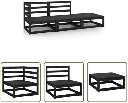 Loungeset - Massief grenenhout - Zwart - 70 x 70 x 67 cm - Tuinmeubelen