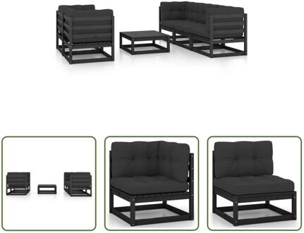 Loungeset Massief Grenenhout Zwart - 70x70x67 cm - Incl - Kussens - Montage vereist