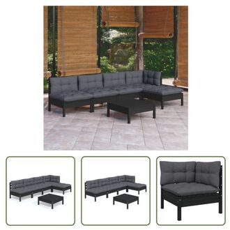 Loungeset - Massief grenenhout - Zwart - Afmetingen- 63.5 x 63.5 x 62.5 cm - Inclusief kussens