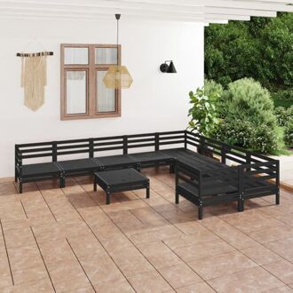 loungeset - massief grenenhout - zwart - hoek/middenbank- 63.5 x 63.5 x 62.5 cm - tafel/voetenbank