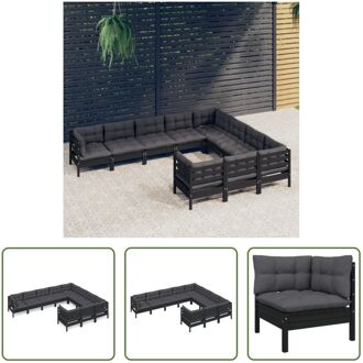 Loungeset - Massief grenenhout - Zwart - Hoek/middenbank- 63.5 x 63.5 x 62.5 cm - Zitkussen- 60 x 60 x