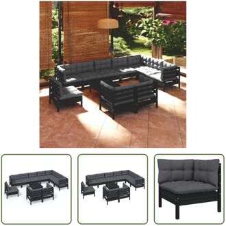 Loungeset - Massief grenenhout - Zwart - Hoekbank (63.5x63.5x62.5cm) - Middenbank (63.5x63.5x62.5cm)