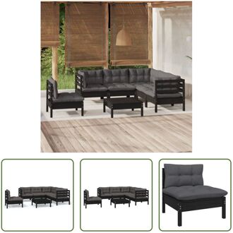 Loungeset - Massief grenenhout - Zwart - Modulair - 63.5 x 63.5 x 62.5 cm - Inclusief kussens