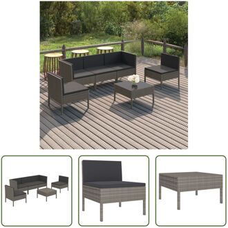 Loungeset Modern Grijs PE-rattan - 6-delige tuinmeubelset