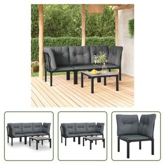 Loungeset Modern Zwart - PE-rattan - Hoekstoel 62x62 cm - Enkele stoel 55x62 cm - Kussen 55x55 cm