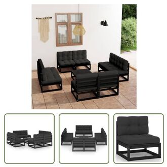 Loungeset Modulair Grenenhout - 8-delig - Zwart - 70x70x67cm - Incl - Kussens