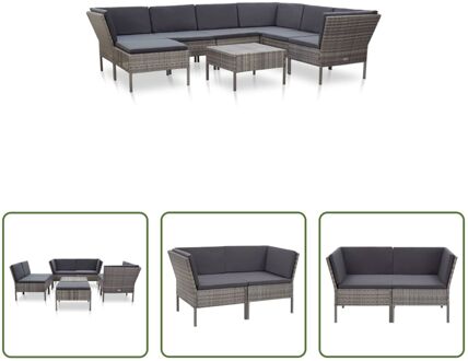 Loungeset Modulair Grijs - 8-Delig - PE-Rattan - Stalen Frame