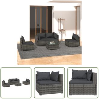 Loungeset - Modulair - Grijs - PE-rattan - Stalen frame - Waterdicht - Incl - Kussens