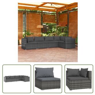 Loungeset Modulair - Grijs - Stevig frame - Waterdicht PE-rattan - Comfortabele kussens - Levering