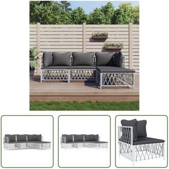 Loungeset Modulair - Tuinhoekbank - Tuinmiddenbank - Tuinvoetenbank - 72 x 72 x 66 cm - Geweven stof Wit