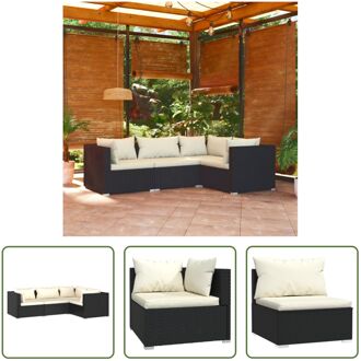 Loungeset Modulair - Zwart - 70 x 70 x 60.5 cm - Waterdicht PE-rattan - Comfortabele kussens - Montage