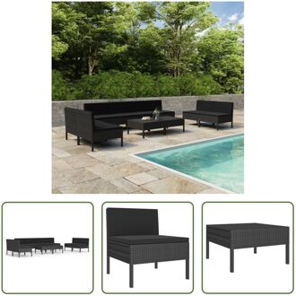 Loungeset Modulaire PE-rattan - 10-delige set - Zwart - Inclusief kussens