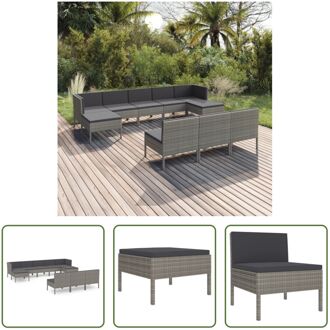 Loungeset Modulaire Tuinmeubelset - Grijs - PE-rattan - Gepoedercoat staal - 6 middenbank - 2 hoekbank