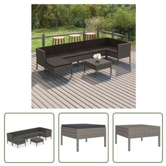 Loungeset - Modulaire tuinmeubelset - Grijs - PE-rattan - Staal - Polyester