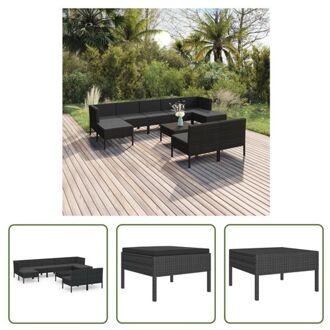 Loungeset Modulaire Tuinmeubelset - Zwart - PE-rattan - Gepoedercoat staal - Inclusief kussens