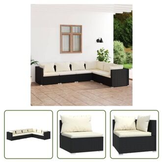 Loungeset - Modulaire tuinmeubelset - Zwart - PE-rattan - Stalen frame met kunststof pootjes