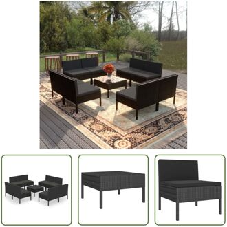 Loungeset Modular - PE-rattan - zwart - 57x69x69 cm - inclusief kussens - The Living Store