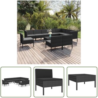 Loungeset Modular - Zwart - PE-rattan - 60 x 60 x 35 cm - Inclusief kussens - Montage vereist