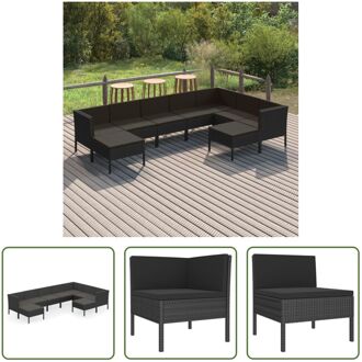 Loungeset Modular - Zwart - PE-rattan - gepoedercoat staal en stof (100% polyester) - Middenbank- 57