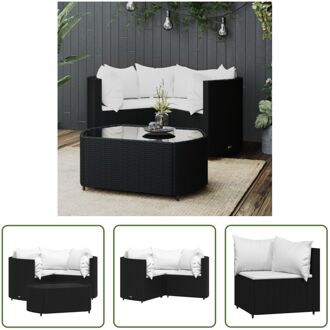 Loungeset name - Hoekbankset - 63x63 cm - Zwart-wit - Weerbestendig materiaal