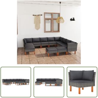 Loungeset Outdoor - Grijs - PE-rattan - Stalen frame - Eucalyptushout - 60.5 x 64.5 x 67 cm (B x D x