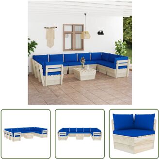 Loungeset Pallet 10-delig - 60x60x65 cm - Blauwe kussens