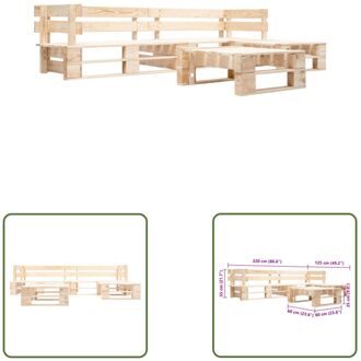 Loungeset Pallet - 220 x 155 x 55 cm - Grenenhout - Natuurlijke houtkleur Bruin