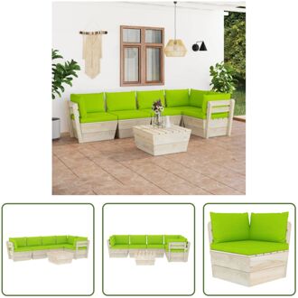 loungeset Pallet - 6-delig - Hout - 60x60x65 cm - Groene kussens