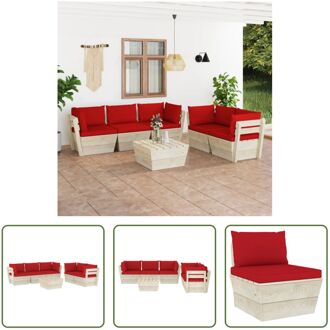 Loungeset Pallet - 6-delig - Hout - 60x60x65 cm - Rood