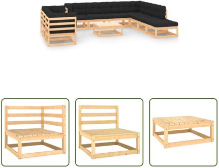 Loungeset Pallet - 70 x 70 x 67 cm - Massief grenenhout - Antraciet kussen Grijs