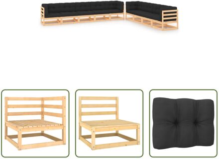 Loungeset Pallet - 70 x 70 x 67 cm - Massief grenenhout - Antraciet kussen Grijs