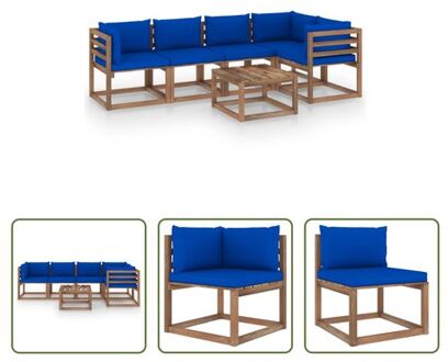 Loungeset Pallet - Bruin geïmpregneerd grenenhout - Hoekbank 64x64x70 cm - Middenbank 60x64x70 cm - Blauw