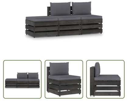 Loungeset Pallet Grenenhout - 60x70x66 cm - Antraciet Kussens Grijs