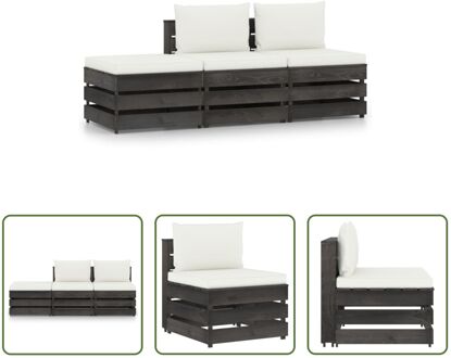 loungeset Pallet - grenenhout - modulair - 60x70x66 cm - crèmewit kussen