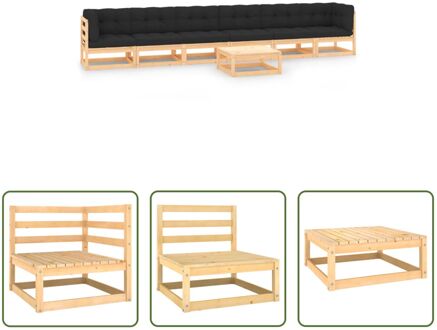 Loungeset Pallet - Houten - 70x70x67 cm - Antraciet kussen Grijs