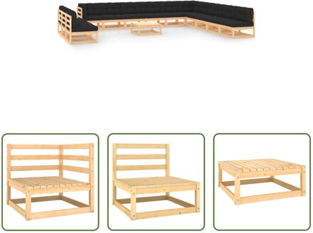 Loungeset Pallet - Houten Tuinset - 70x70x67cm - Antraciet Kussen - Massief Grenenhout Grijs