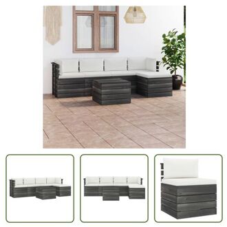 Loungeset Pallet - Massief grenenhout - Modulair design - 6-delige set Crème