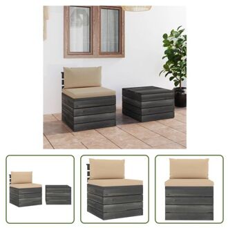 Loungeset Pallet - Tuinmeubelset - Grenenhout - 60x65x71.5 cm - Beige