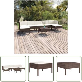 Loungeset PE-rattan - 60x60x35 cm - Bruin - Crèmewit - Stalen frame