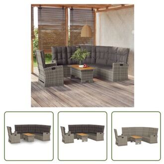 Loungeset - PE-rattan/acaciahout - Verstelbaar - Grijs - 186x215x81 cm