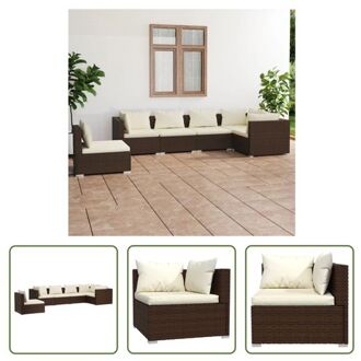 Loungeset - PE-rattan - Bruin - Hoekbank- 70 x 70 x 60.5 cm - Middenbank- 70 x 70 x 60.5 cm - Kussens