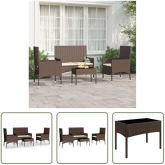 Loungeset - PE-rattan - bruin - tafel- 50x30x35cm - stoel- 45x51x85cm - 2-zitsbank- 90x51x85cm