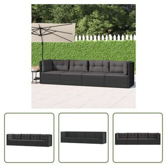 Loungeset - PE-rattan en gepoedercoat staal - Zwart - Hoekbank- 54 x 54 x 24.5/38/50/55 cm