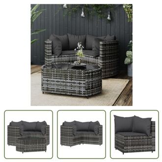 Loungeset - PE-rattan - Gepoedercoat staal - Grijs/antraciet - 63x63x57.5cm - Modulair