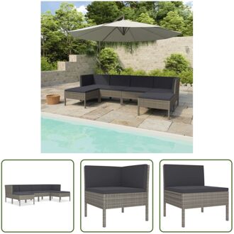 Loungeset - PE-rattan - Grijs - 6-delig - 57x69x67cm - Incl - kussens