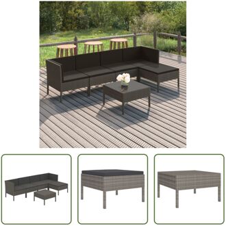 Loungeset - PE-Rattan - Grijs - 60 x 60 x 35 cm - Inclusief Kussens - Modulair-Tuinmeubelen