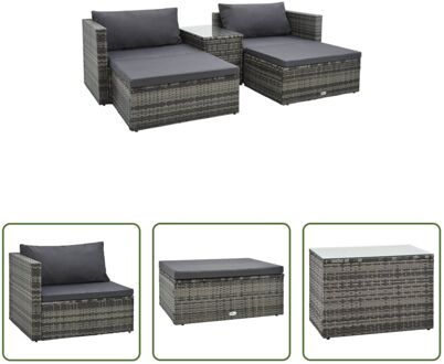 Loungeset PE-rattan - Grijs/D - Grijs - 90x70x62 cm - Modulair