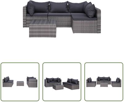 Loungeset PE Rattan - Grijs - Hoekbank - Middenbank - Salontafel - 72 x 72 x 63 cm - Inclusief zit