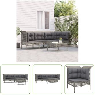 Loungeset PE-Rattan Grijs - Tuinhoekbank 65x65x75 cm - Tuinmiddenbank 55x65x75 cm - Tuinvoetenbank