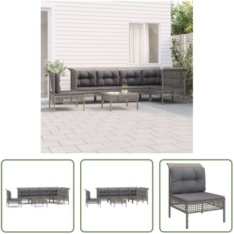 Loungeset PE-rattan Grijs - Tuinhoekbank 65x65x75cm - Tuinmiddenbank 55x65x75cm - Tuinvoetenbank